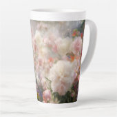 白とピンクの芍薬の水彩画 名入れ カフェラテマグ (右アングル)