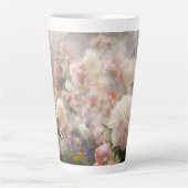 白とピンクの芍薬の水彩画 名入れ カフェラテマグ (正面)