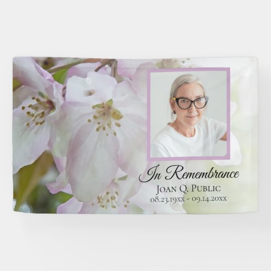 白とピンクの花のお祝い葬式 横断幕 (横)