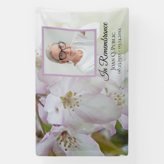 白とピンクの花のお祝い葬式 横断幕 (縦)