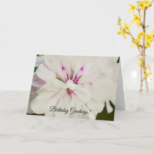 白とピンクの花のフローラ誕生日カード カード (黄色い花)