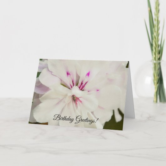 白とピンクの花のフローラ誕生日カード カード (正面)