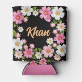 白とピンクの花の前の名前 缶クーラー (正面)