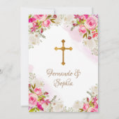 白とピンクの花バプティスフィエスタツイン 招待状 (裏面)