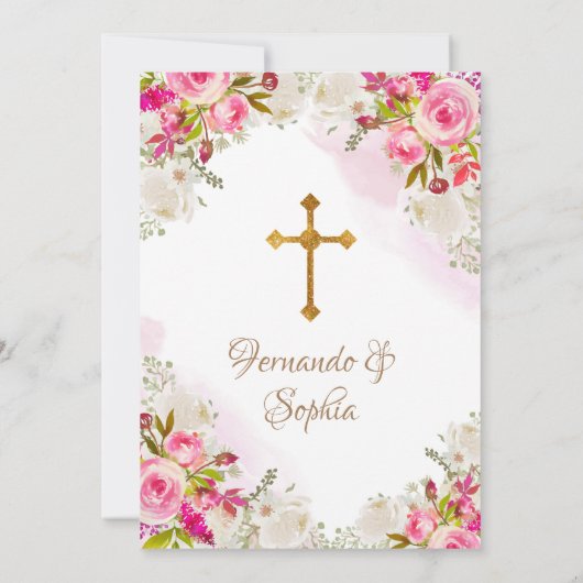 白とピンクの花バプティスフィエスタツイン 招待状 (裏面)