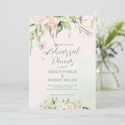 白とピンクの花リハーサルディナー招待状 招待状 (スタンド正面)