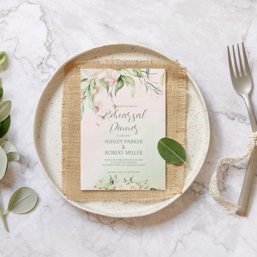 白とピンクの花リハーサルディナー招待状 招待状