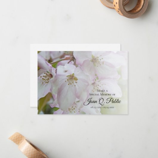 白とピンクの花共有追悼式 ノートカード (正面/裏面インサイチュ)