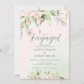 白とピンクの花婚約招待状 招待状 (正面)