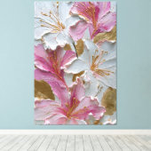 白とピンクの花模様の抽象的な壁画 キャンバスプリント (インサイチュ (ウッドフロア))