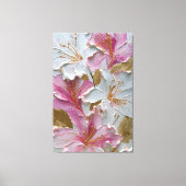 白とピンクの花模様の抽象的な壁画 キャンバスプリント (正面)