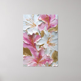 白とピンクの花模様の抽象的な壁画 キャンバスプリント