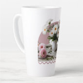 白とピンクの花 カフェラテマグ (左アングル)