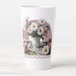 白とピンクの花 カフェラテマグ