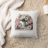 白とピンクの花 クッション (ブランケット)