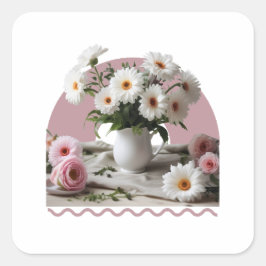 白とピンクの花 スクエアシール