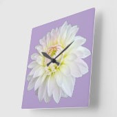 白とピンクの花 スクエア壁時計 (傾斜)