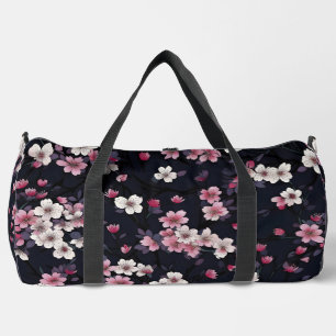 白とピンクの花 ダッフルバッグ