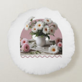 白とピンクの花 ラウンドクッション (裏面)