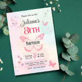 白とピンクの蝶テーマの8th誕生日 招待状