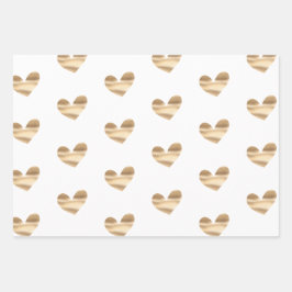 白とピンクの金ゴールドグラムとヒョウのハート ラッピングペーパーシート