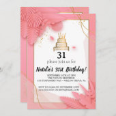 白とピンクの31歳の誕生日 招待状 (正面/裏面)