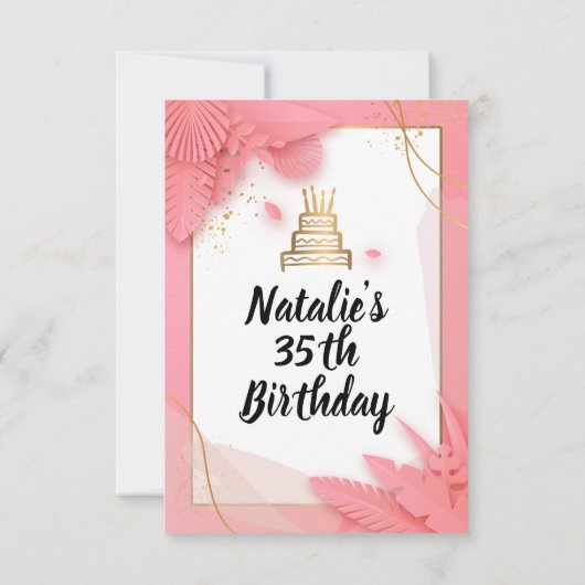 白とピンクの35番目の誕生日招待状 招待状 (裏面)