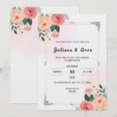 白とピンクエレガントのデリケートな結婚フローラ 招待状 (正面/裏面)