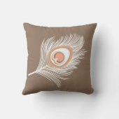 白とピーチピーコックフェザーオンタウペータン クッション (裏面)