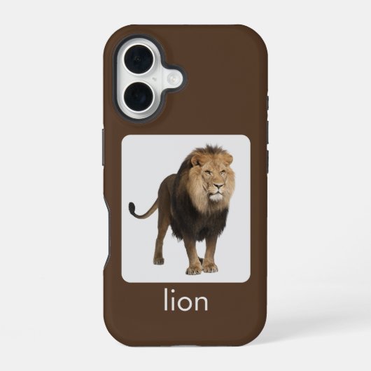 白とブラウンのライオン iPhone 16ケース (裏面)