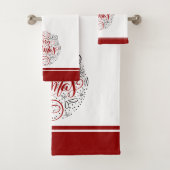 白とブルゴーニュのメリークリスマスタイポグラフィ バスタオルセット (インサイチュ)