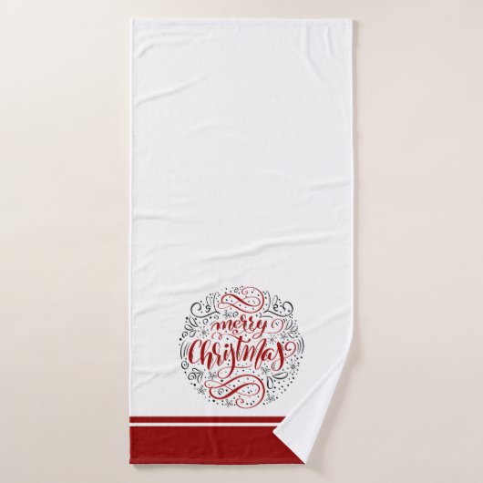 白とブルゴーニュのメリークリスマスタイポグラフィ バスタオルセット (バスタオル)