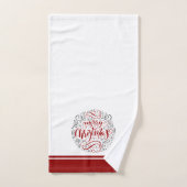 白とブルゴーニュのメリークリスマスタイポグラフィ バスタオルセット (ハンドタオル)