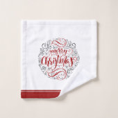 白とブルゴーニュのメリークリスマスタイポグラフィ バスタオルセット (ウォッシュタオル)