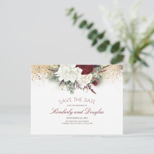 白とブルゴーニュの赤のフローラ日付を保存 案内ポストカード (スタンド正面)