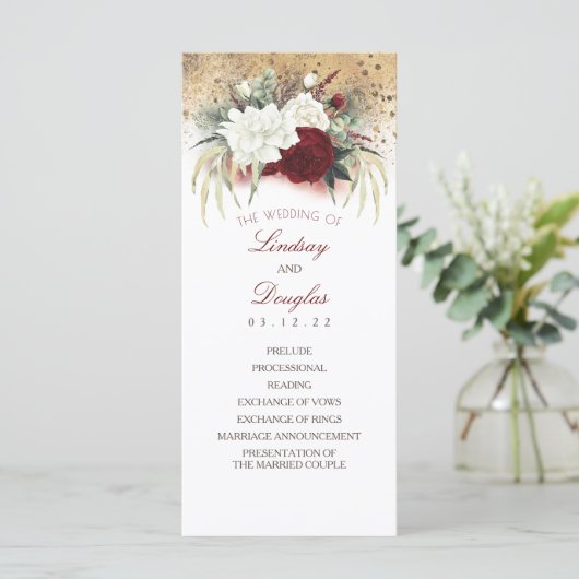 白とブルゴーニュ赤のフローラ結婚式 プログラム (スタンド正面)