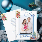 白とベリーのクリスマスグリーティングのブルースクリプト シーズンカード