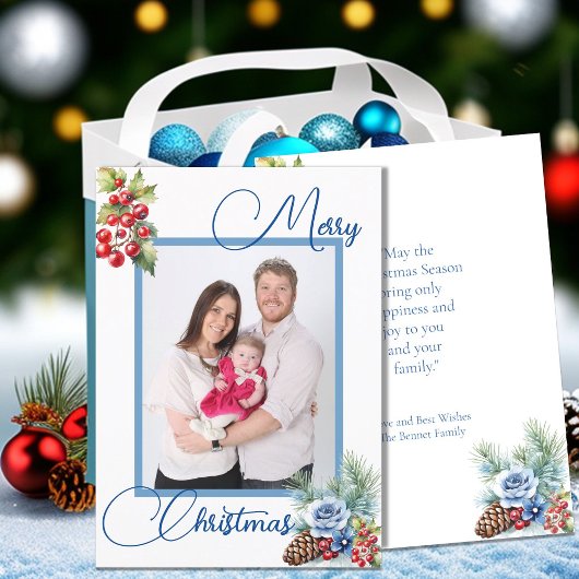 白とベリーのクリスマスグリーティングのブルースクリプト シーズンカード