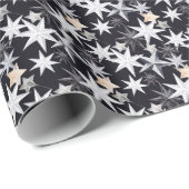 白とベージュの星。黒の背景。クリスマス ラッピングペーパー (ロールコーナー)