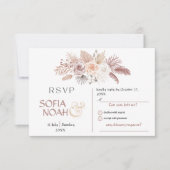 白とベージュの水彩花のミニマルウェディング 出欠カード (正面)