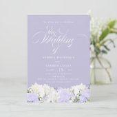 白とペリウィンクル |ロマンチックな結婚花 招待状 (スタンド正面)