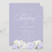 白とペリウィンクル |ロマンチックな結婚花 招待状 (正面/裏面)