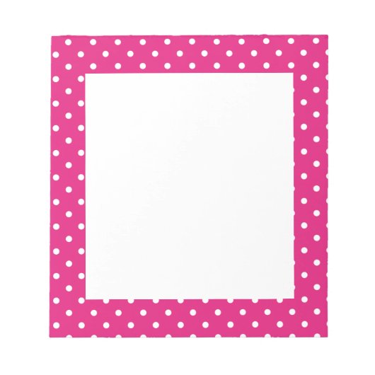 白とホットピンクの水玉模様パターン ノートパッド (正面)