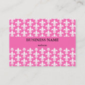 白とホットピンクの（紋章の）フラ・ダ・リパターン 名刺 (裏面)