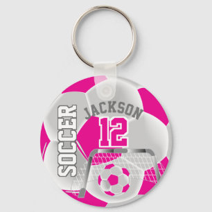 白とホットピンクサッカー⚽ボールスポーツ キーホルダー