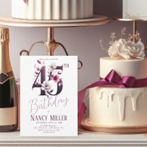 白とマゼンタの花45誕生日招待状