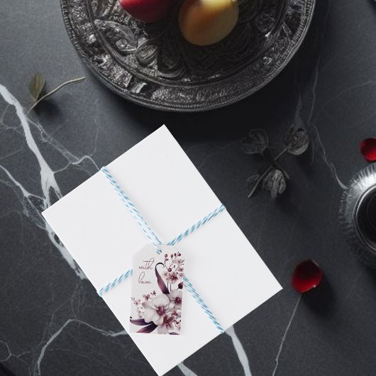 白とマゼンタの蘭の花モノグラム ギフトタグ