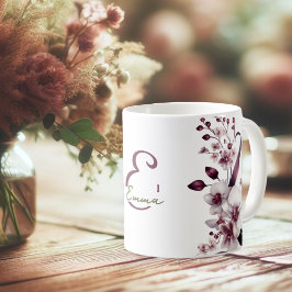 白とマゼンタの蘭の花モノグラム コーヒーマグカップ