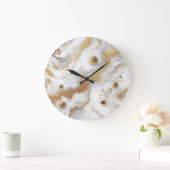 白とマットの金ゴールド大理石テクスチャ背景デザイン ラージ壁時計 (ホーム)