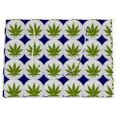 白とミッドナイトブルーの雑草の葉 ラージペーパーバッグ (正面)